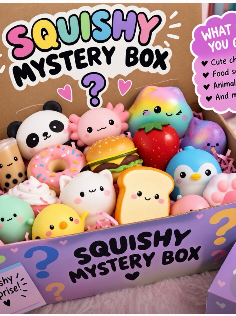 MYSTERY Assorted Pastel Food & Animal Toys SQUISHY box